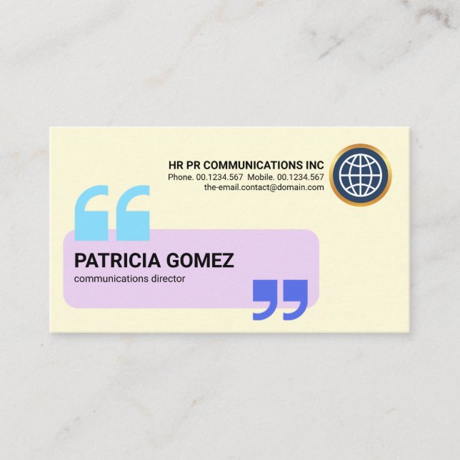 Creative Speech Box Quotation Mark Signage Business Card (Front)