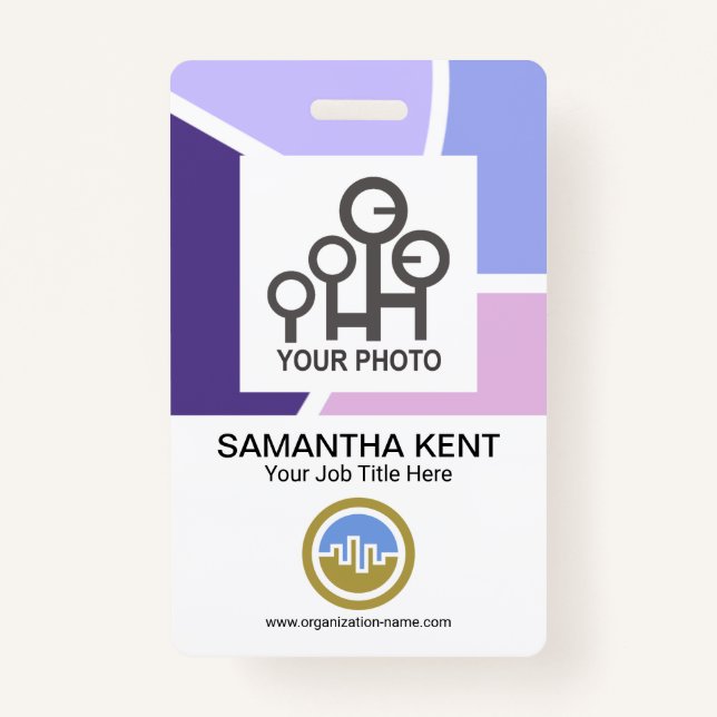 Creative Stylish Blue Waves Employee Company Photo ID Badge (Front)