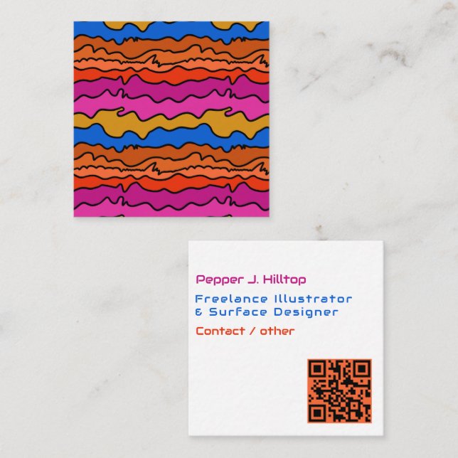 Creative Surface Designer QR code Wavy Lines Square Business Card (Front/Back)