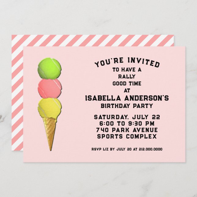 Creative Tennis Birthday Party Invitation (Front/Back)