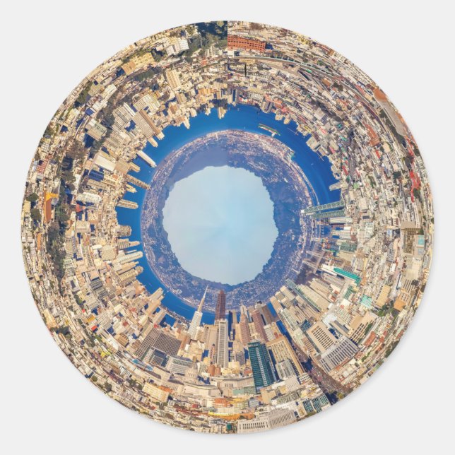 Creative tiny planet San Francisco view Classic Round Sticker (Front)