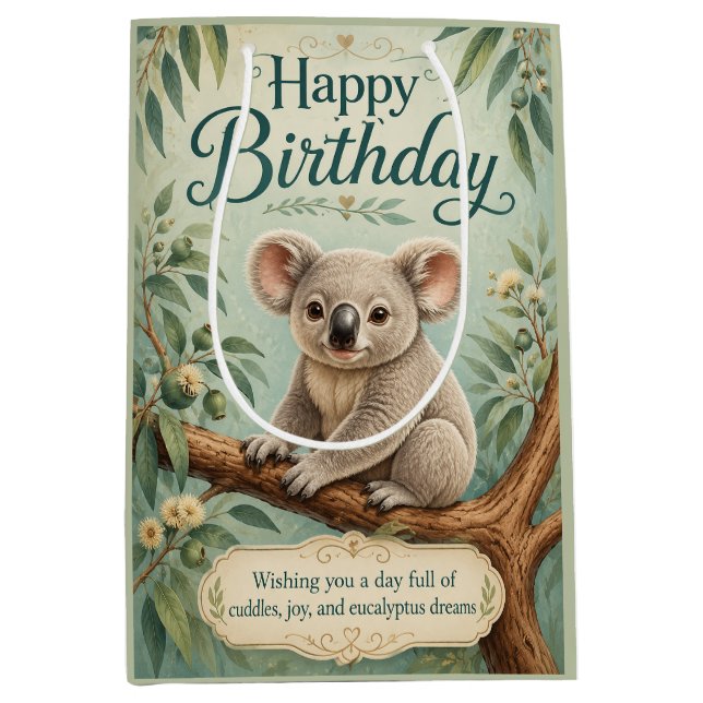 Creative Title Adorable Koala Eucalyptus Birthday  Medium Gift Bag (Front)