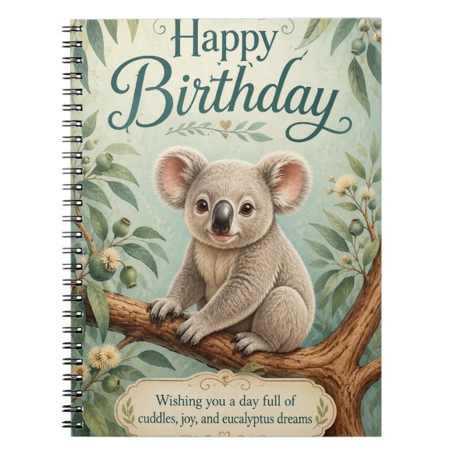 Creative Title Adorable Koala Eucalyptus Birthday  Notebook (Front)