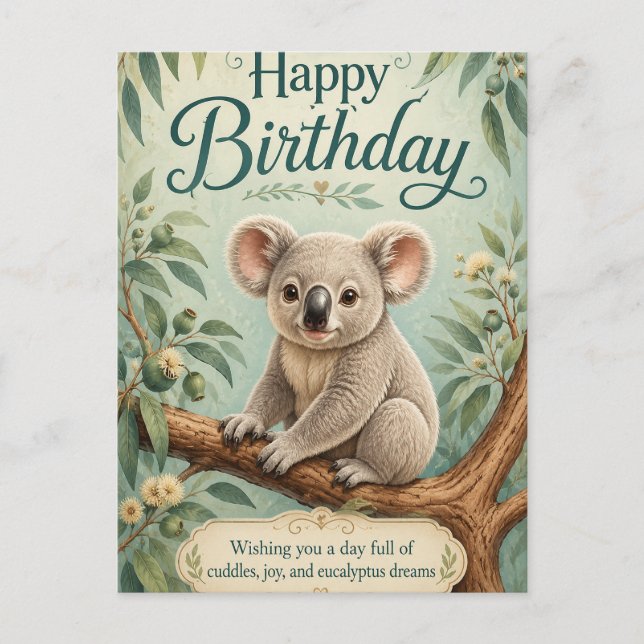 Creative Title Adorable Koala Eucalyptus Birthday  Postcard (Front)
