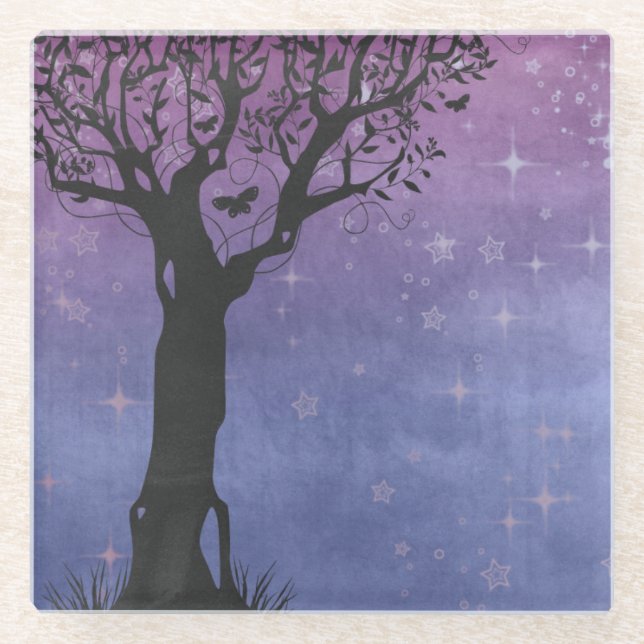 Creative Tree Silhouette Glass Coaster (Front)
