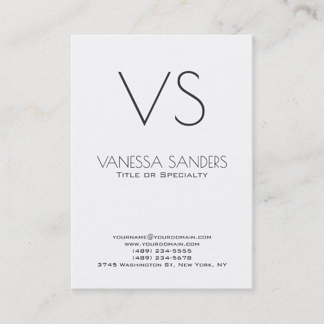 Creative Trendy Monogram Plain White Business Card (Front)