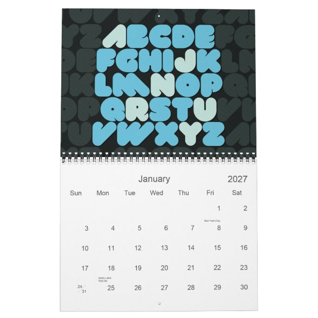 Creative Typography Alphabet Months 2012 calendar (Jan 2027)