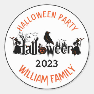 Creative Typography Halloween Party Template Classic Round Sticker
