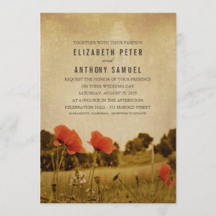 Creative Unique Rustic Country Poppy Wedding Invitation