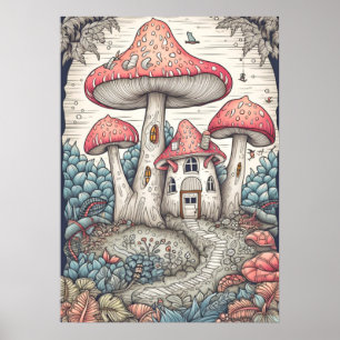 Creative Vintage Mushroom Forest Dwelling Poster