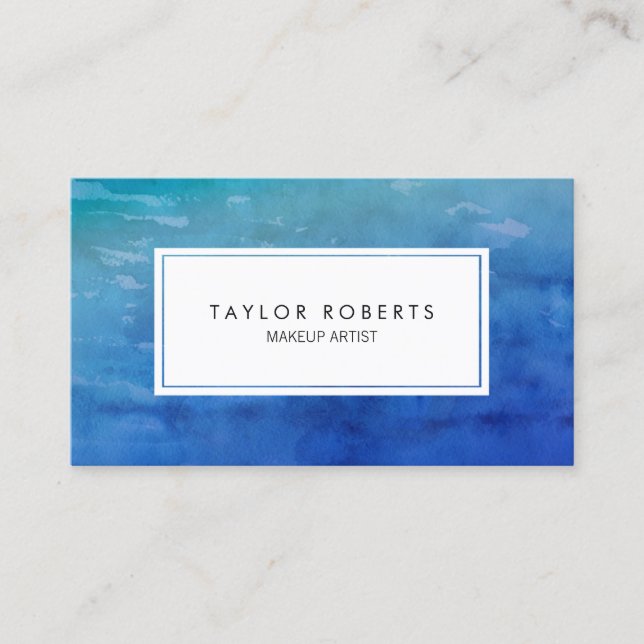 Creative Watercolor Blue Makeup Artist Pattern Business Card (Front)