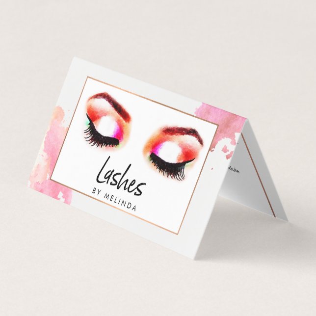 Creative Watercolor Eyelashes Aftercare Folded Business Card (Front)