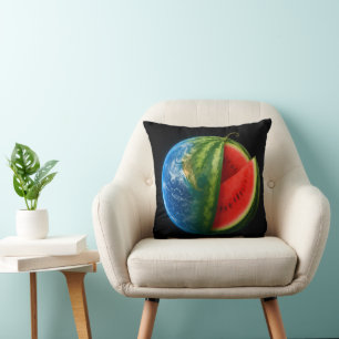 Creative Watermelon Planet Floating in Space. Cushion