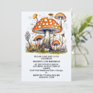 Creative Wild Mushroom Forest Art Birthday Party Invitation