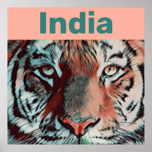 Creative Wildlife Tiger Pop Art India Travel Poster