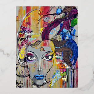 Creative Woman Psychedelic Art Graffiti Foil Invitation Postcard