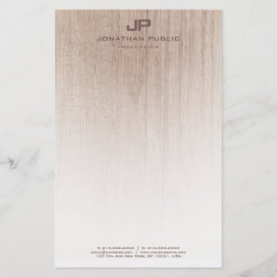 Creative Wood Look Elegant Monogrammed Template Stationery