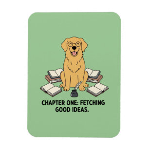Creative Writer Golden Retriever Book Lover Green Magnet