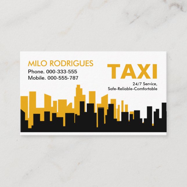 Creative Yellow Building Silhouette Taxi Business Card (Front)