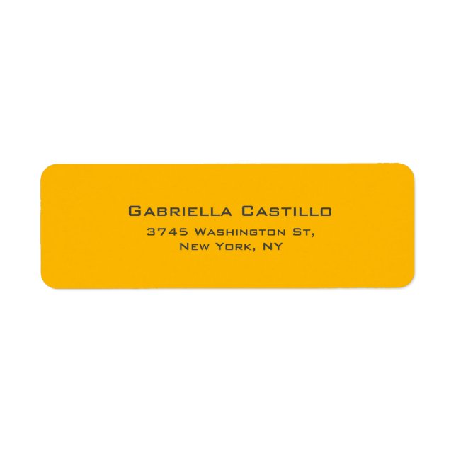 Creative Yellow Color Plain Elegant Simple Return Address Label (Front)