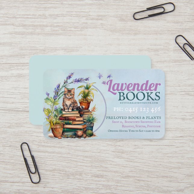 Creatives Writer Book Lover & Cute Kitten Business Card (Front/Back In Situ)