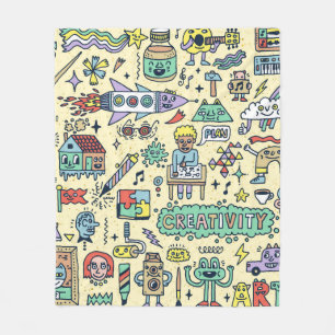 Creativity Activities Funny Doodle Cartoon Set 1. Fleece Blanket
