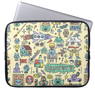 Creativity Activities Funny Doodle Cartoon Set 1.  Laptop Sleeve