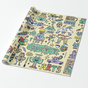 Creativity Activities Funny Doodle Cartoon Set 1.  Wrapping Paper