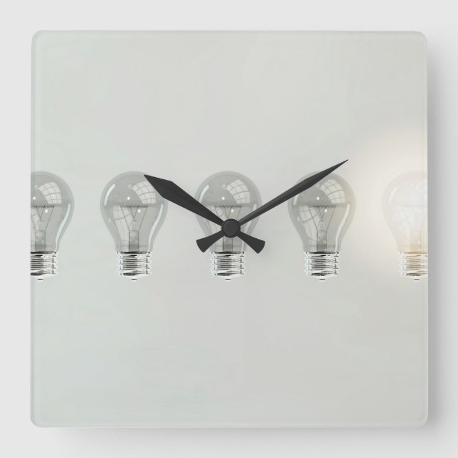 Creativity Concept With Unique Light Bulb Creative Square Wall Clock (Front)