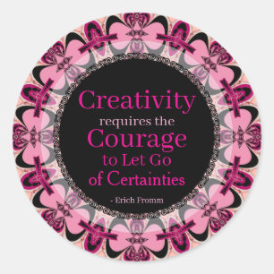 Creativity Courage Custom Quote Pink Black Mandala Classic Round Sticker