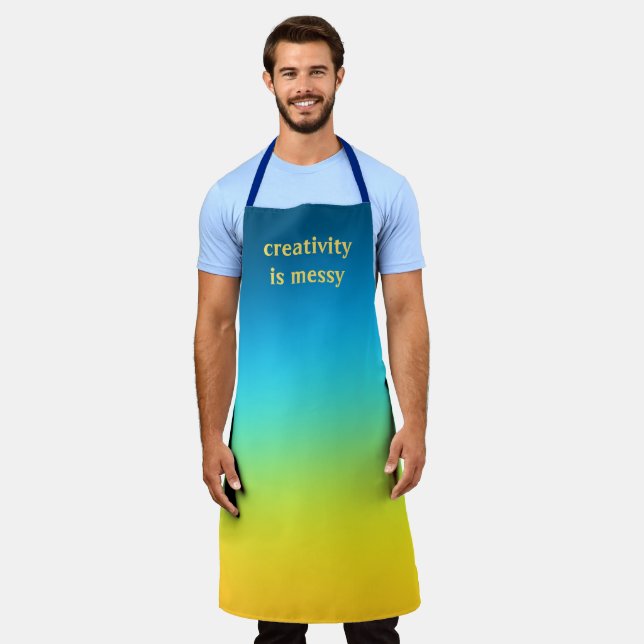 "Creativity Is Messy" Blue And Yellow Ombre Apron (Worn)