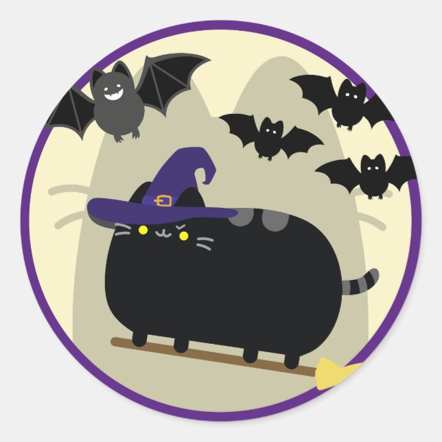 Creature of the Night Halloween Witch Cat Artwork Classic Round Sticker (Front)