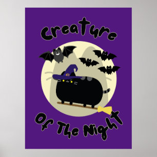 Creature of the Night Halloween Witch Cat Artwork Poster