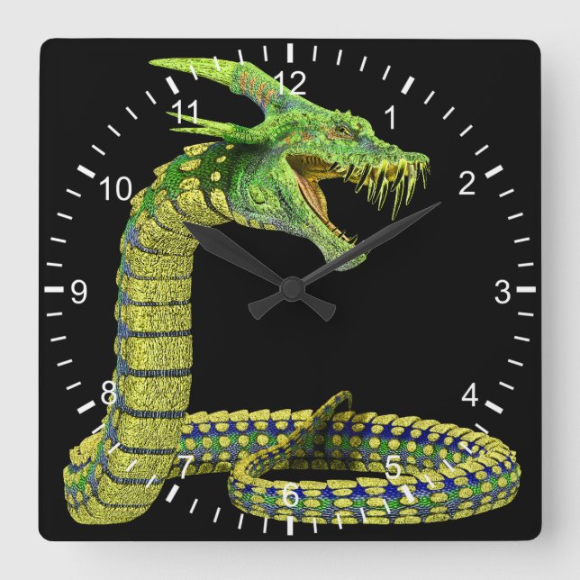 Creature Snake Green Square Wall Clock (Front)