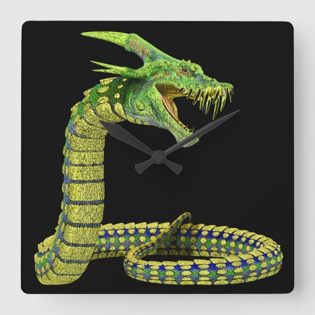 Creature Snake Green Square Wall Clock (Front)