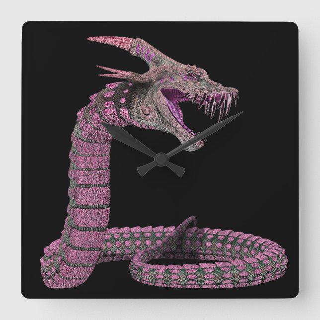 Creature Snake Pink Square Wall Clock (Front)