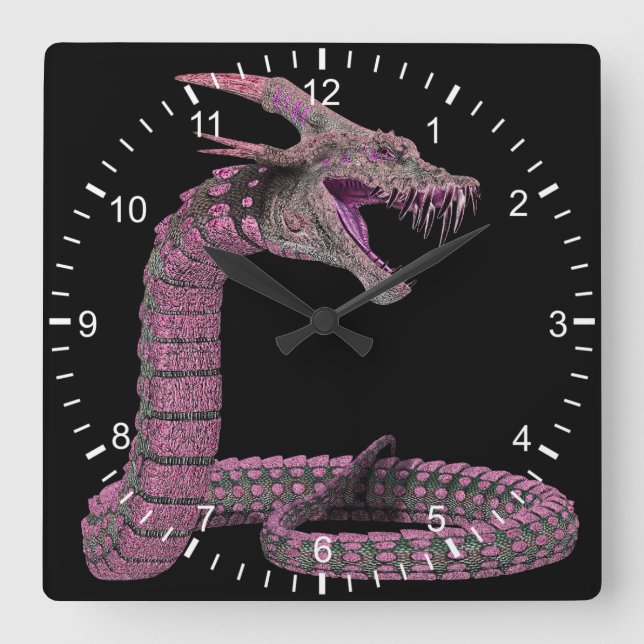 Creature Snake Pink Square Wall Clock (Front)