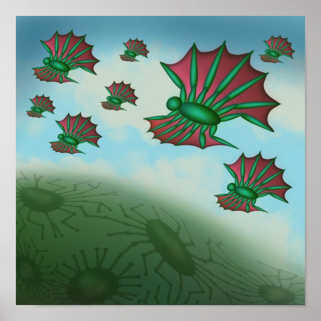 Creatures flying in formation casting shadows poster (Front)