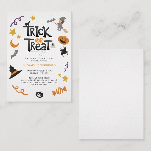 Creatures Halloween Monsters Birthday Party Card (Front/Back)