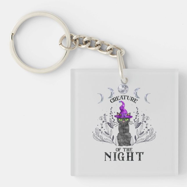 Creatures of the Night – Halloween Black Cat Key Ring (Front)