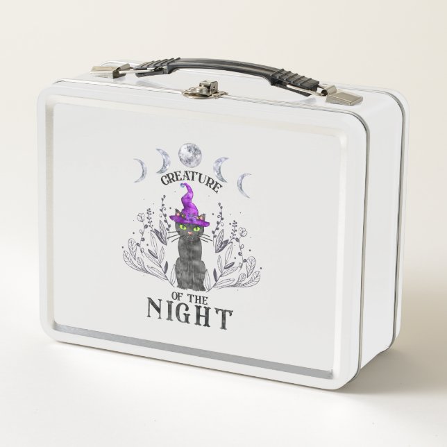 Creatures of the Night – Halloween Black Cat Metal Lunch Box (Front)
