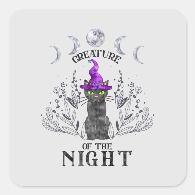 Creatures of the Night – Halloween Black Cat Square Sticker (Front)