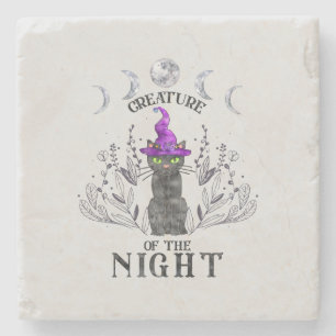 Creatures of the Night – Halloween Black Cat Stone Coaster