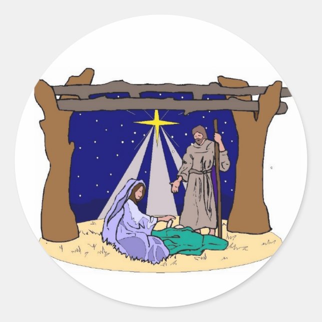 Creche Scene Nativity Scene Manger Classic Round Sticker (Front)