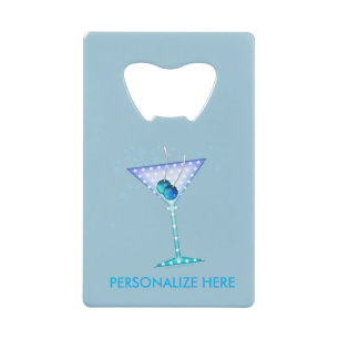 CREDIT CARD BOTTLE OPENER, BLUE MARTINI DESIGN