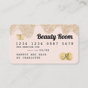 Credit card girly gold glitter drips chic beauty
