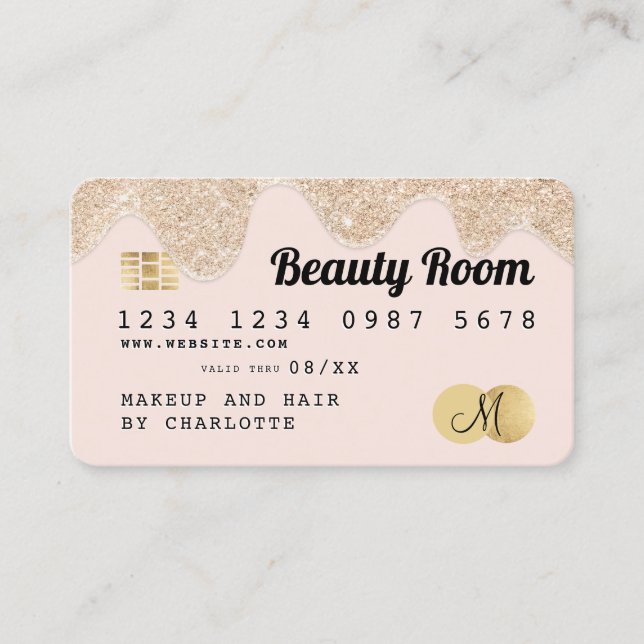 Credit card girly gold glitter drips chic beauty (Front)