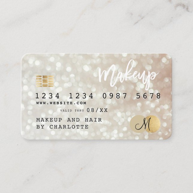 Credit card gold bokeh hair makeup monogram (Front)