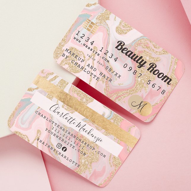 Credit card gold marble pink beauty monogram (Creator Uploaded)