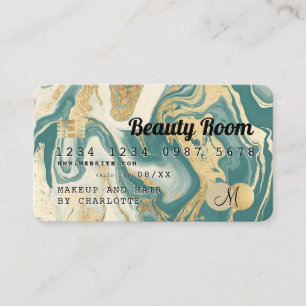 Credit card gold marble teal dark beauty monogram